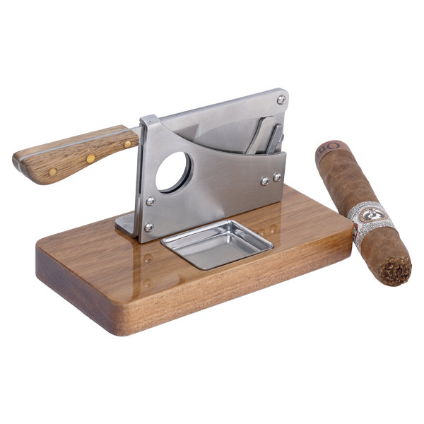 Latitude Run® Large Table Top Cigar Cutter, Butcher Guillotine, Walnut